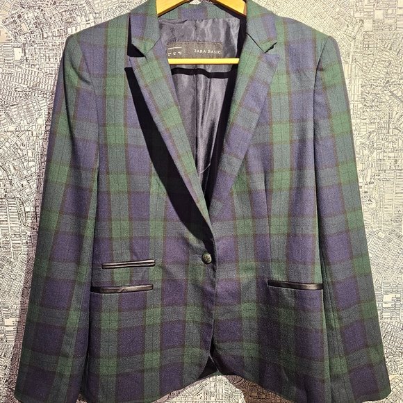 Zara Green/Black Tartan Plaid Blazer- XL - Picture 1 of 3